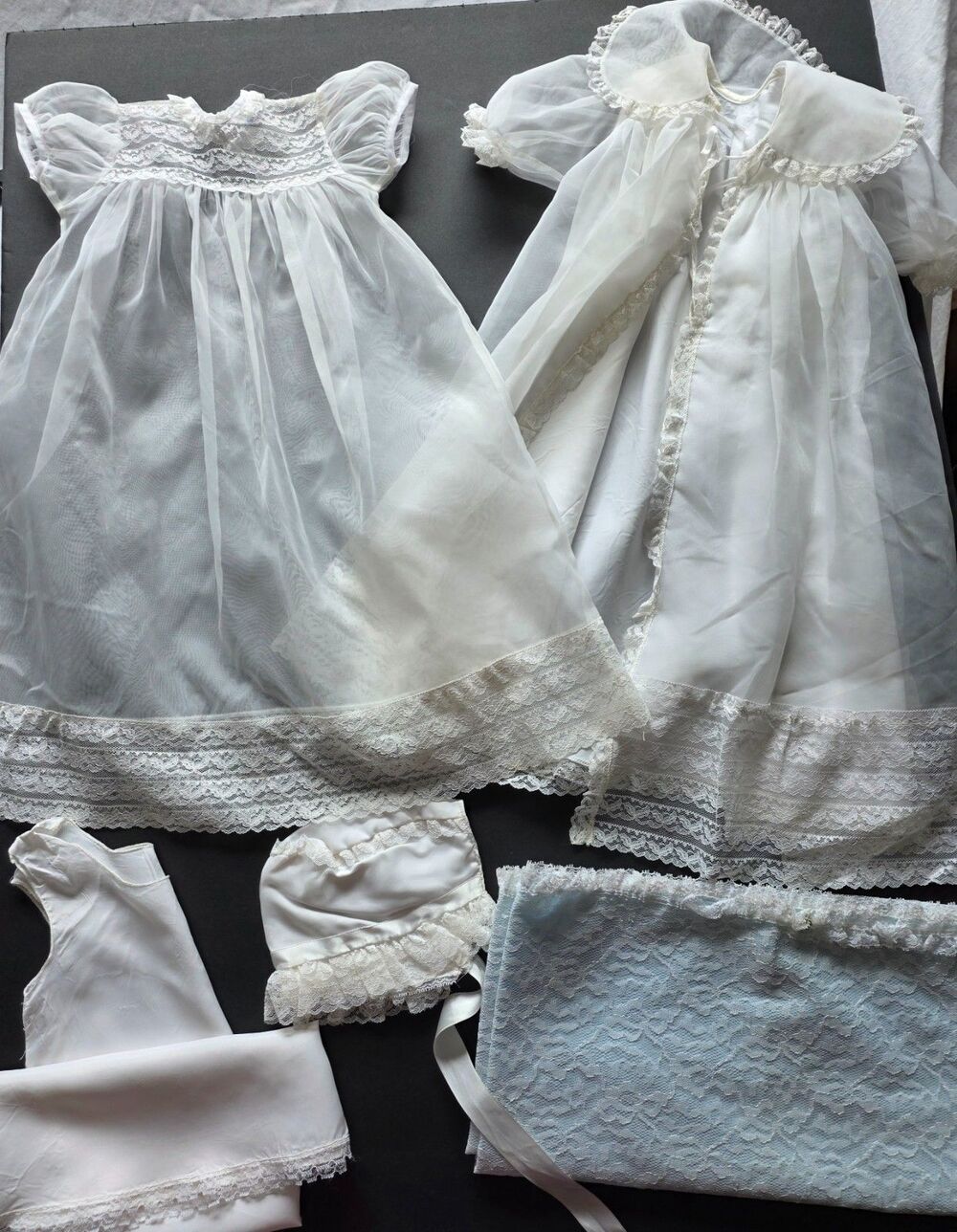 Vintage Madonna Original 5 Pc Christening Baptism Gown Set Lace Bonnet Blanket